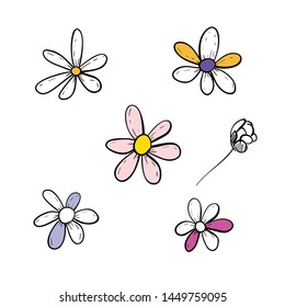 Camomile set. White daisy chamomile icon. Growing concept. Flat design. Isolated. Vector illustration