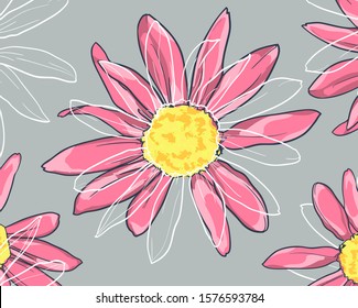 Camomile vector, Decorative picture with a camomile. Drawing sketch flower art. Vector illustration. Daisies.