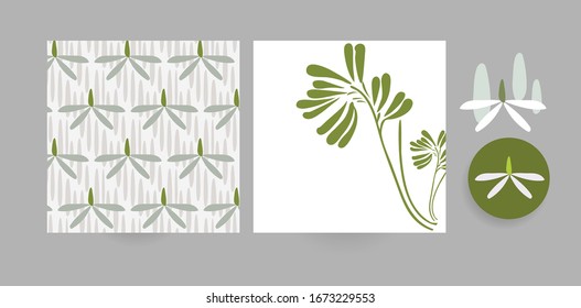 camomile vector set floral blooming card minimalistic square