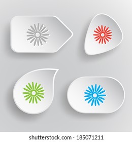 Camomile. White flat vector buttons on gray background.
