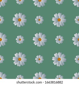 Nahtlose Muster weißer Kamele. Die Verzierung der Bänder. Vektorillustration. Blumen auf weichem grünem, isoliertem Hintergrund. Idee für Tapete, Decken, Textilien, Wand. Frühlingsdruck. Cartoon-Stil. 
