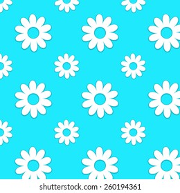 Camomiles on a blue background. Seamless pattern