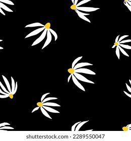 Camomiles pattern on a black background