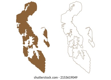 Camorta, Nancowry and Trinket Island (Republic of India, Nicobar Archipelago, Indian Ocean) map vector illustration, scribble sketch Kamorta, Nankovri or Nancowrie, Muot, Trinkat or Trinkut map