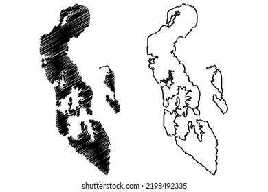 Camorta, Nancowry and Trinket Island (Republic of India, Nicobar Archipelago, Indian Ocean) map vector illustration, scribble sketch Kamorta, Nankovri or Nancowrie, Muot, Trinkat or Trinkut map