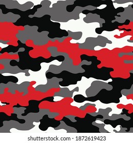 Camouflage abstract from red gray and white spots. Print. Vector