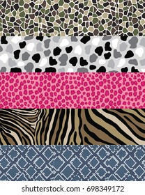 Camouflage Animal skin , Pattern set , leopard, zebra, snake, cow and giraffe