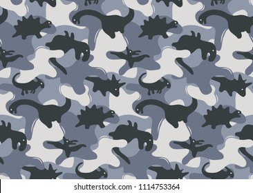 Camouflage army seamless pattern design with dinosaurs vector illustration.