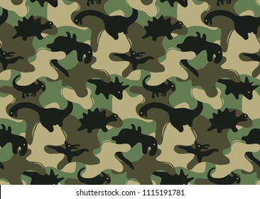 Camouflage army seamless pattern design with dinosaurs vector illustration.