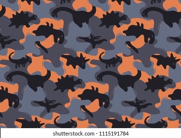 Camouflage army seamless pattern design with dinosaurs vector illustration.