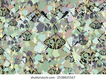 Fondo de camuflaje como un azulejo con Elementos decorativos para telas o cubiertas. Motivos ornamentales caóticos para tendencias de moda, conceptos de negocios, interiores, azulejos, estampados, textiles y carteles dinámicos