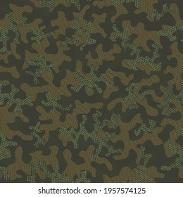 Camouflage Background Autumn Repeated Abstract Vector Wrapping. Beige Seamless War Graphic Backdrop. Dark Camouflage Seamless Pattern. Olive Seamless Military Vector Print. Dark