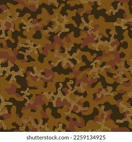 Fondo De Camuflaje En El Otoño Repetió El Papel Gráfico Moderno. Impresión de vectores de ejército sin foco verde. Patrón sin foco de camuflaje de Khaki. Brown Repetió El Fondo Gráfico Militar. Camoflage