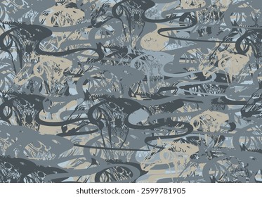Camouflage background created by horse elements for prints or covers. Chaotic dark background for fashion trends, business concepts, fabrics, interior solutions, tiles, wallpaper, posters, etc. Vector