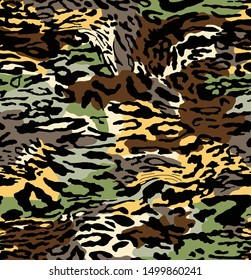 Camouflage background and leopard patern. Seamless design.