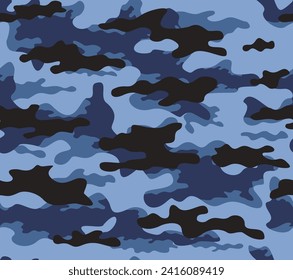 Camouflage background military blue seamless pattern nautical print