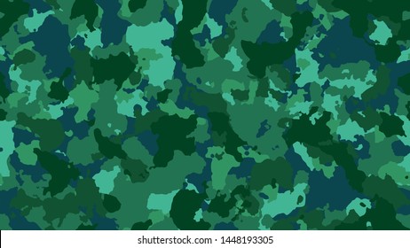 Camouflage background. Modern army texture. Military seamless pattern for textile. Green minimal template. Multicolored combat design. Vector illustration.