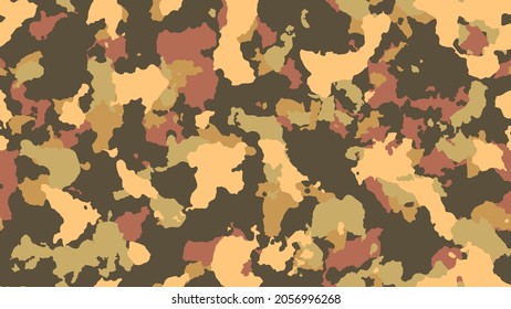 Camouflage background. Modern army texture. Military seamless pattern for textile. Brown hipster flyer. Multicolored combat design. Vector illustration.