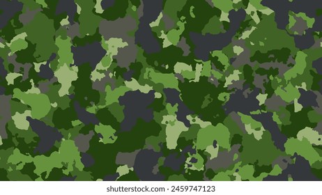 Fondo de camuflaje. Textura militar moderna. Patrón militar sin costuras para textil. Invitación retro verde. Diseño de combate multicolor. Ilustración vectorial.