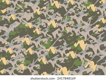 Camouflage background for textures or fabrics. Textured background in green-gray-brown tones for fashion, business concepts, covers, scrapbooking, interior solutions, tiles, textiles, etc. Vector