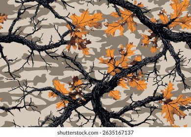 Camouflage background. Tree bark pattern. Hunting camouflage design. Seamless pattern. Forest background. Oak tree bark