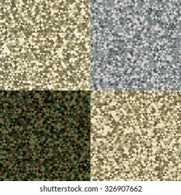 Camouflage backgrounds made from triangles - vector illustration. Set khaki backgrounds.