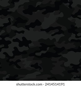 Camouflage black background, seamless vector modern classic print