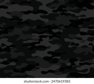 
camouflage black pattern, modern texture, night background, dark fabric texture
