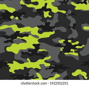 Camouflage black vector background with yellow spots, stylish trendy pattern.