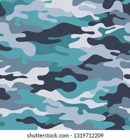 
camouflage blue army military seamless pattern