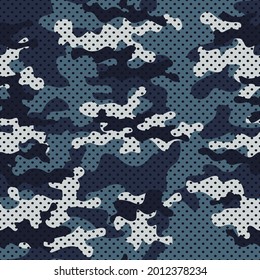 Fondo azul de camuflaje, textura de moda, patrón digital para la impresión de ropa.