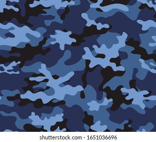 
Camouflage blue with black spots. Seamless vector background pattern on textile.