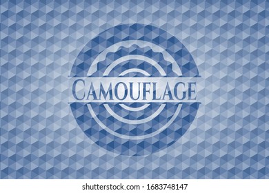 Camouflage blue emblem with geometric pattern background. Vector Illustration. Detailed.