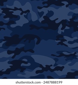 
Camouflage Blau Muster Dunkler Hintergrund Vektorgrafik Textur, Marine Print