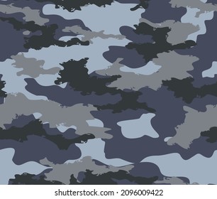 Camouflage blue pattern, vector modern texture, army mad print.