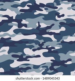 
Camouflage blue. Seamless pattern. Military. Print. Vector
