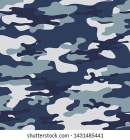 camouflage blue seamless print pattern