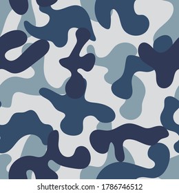 Camouflage blue seamless vector pattern. Army texture camouflage. Vector illustration
