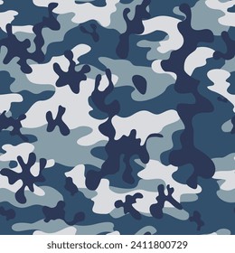 camouflage blue vector seamless army pattern for print of clothing, fabric, paper