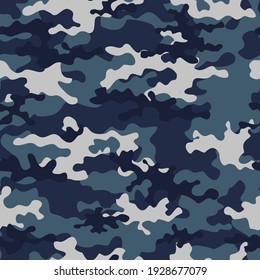 
Camouflage blue vector trendy print, geometric seamless pattern for printing. cold print