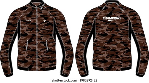 Camouflage  Bomber jacket design template in vector, Racer jacket with front and back view, Biker jacket for Men and women. for training, Running and workout in winter