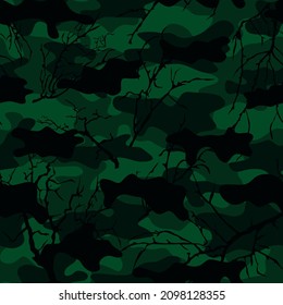 Camouflage with branches. Army print. Cloth.