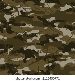 Camouflage with branches. Forest pattern. Pattern.