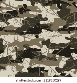 Camouflage with branches, seamless pattern for fabric.