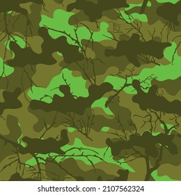 Camouflage with branches, seamless print for clothes. Vector illustration. Background.