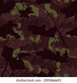 Camouflage with branches. Vector pattern. Individual style.