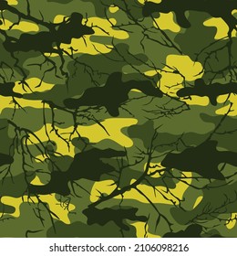 Camouflage with branches, vector print. Background for clothes.
