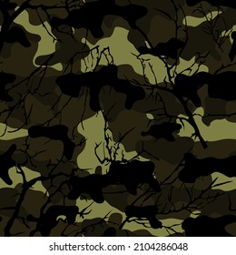 Camouflage with branches, vector print for clothes.