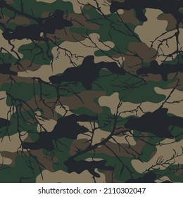 Camuflaje con ramas. Impresión vectorial para ropa. Caza.