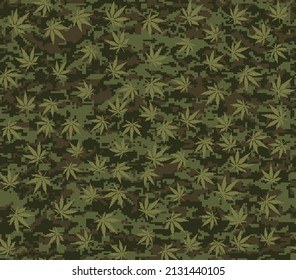 Patrón de vector de cannabis de camuflaje, textura sin fisuras con hojas.
